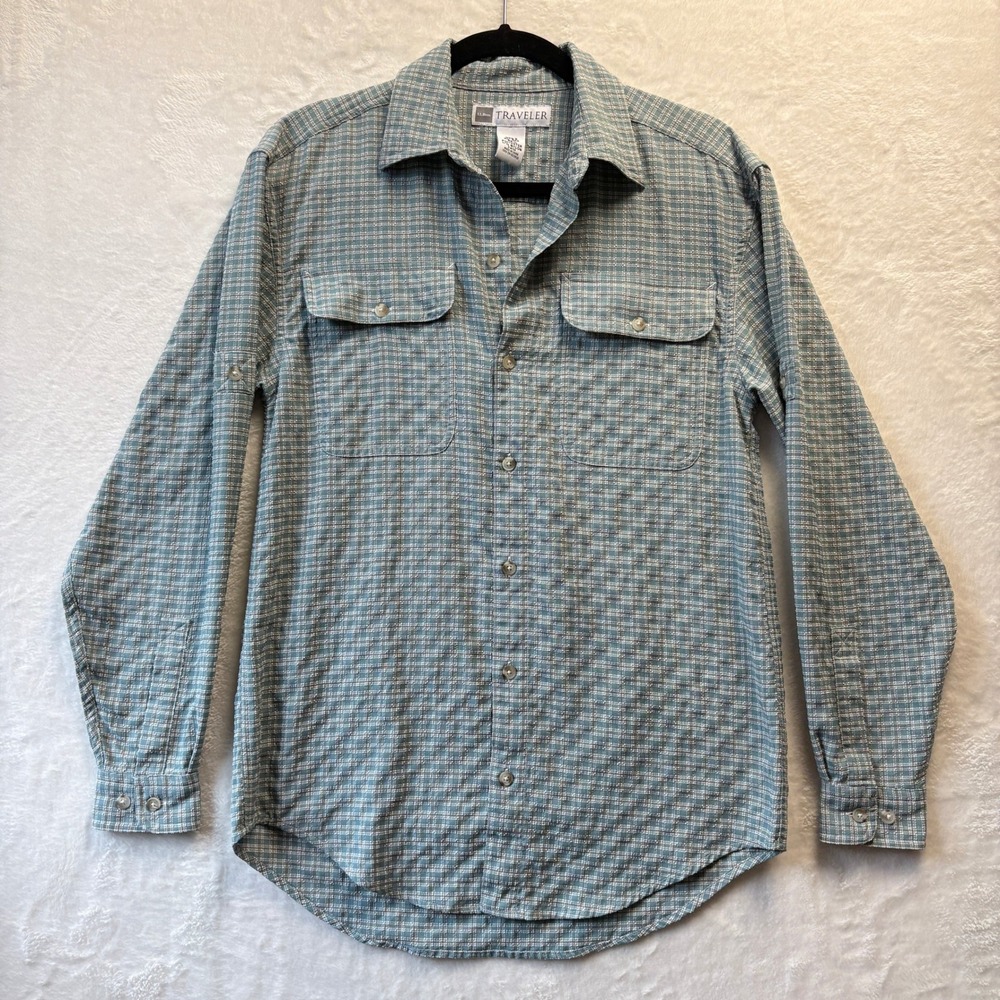 Vtg LL Bean Traveler Mens Shirt Small Blue Plaid Button Up‎ Long Sleeve Casual